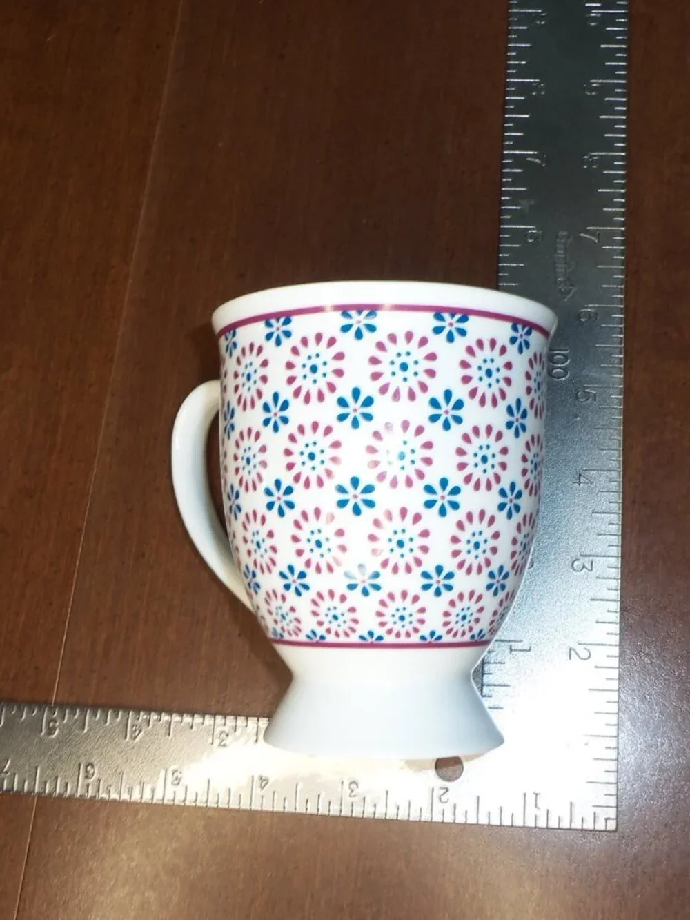 Vintage Target Bohemian Pedestal Coffee Mug Red White and Blue Porcelain Tea Cup